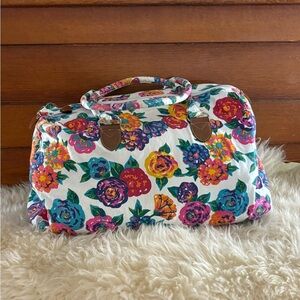 Gitano White Canvas Floral Design Large Duffel Tote Travel Bag